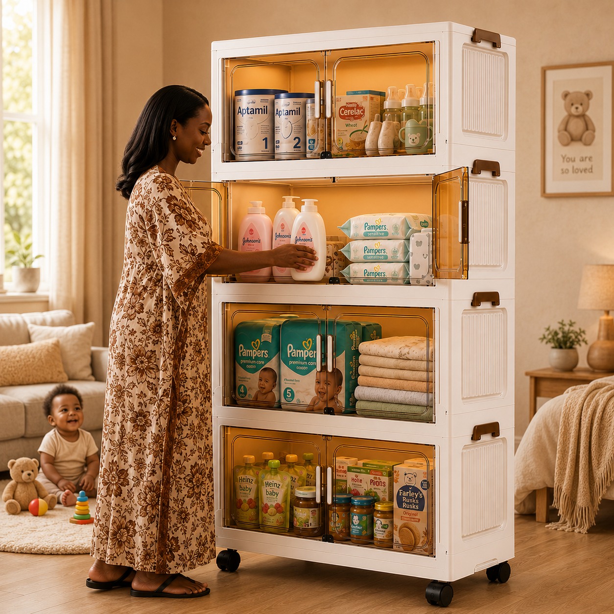 Multi-Functional Foldable Storage Cabinet with organized items